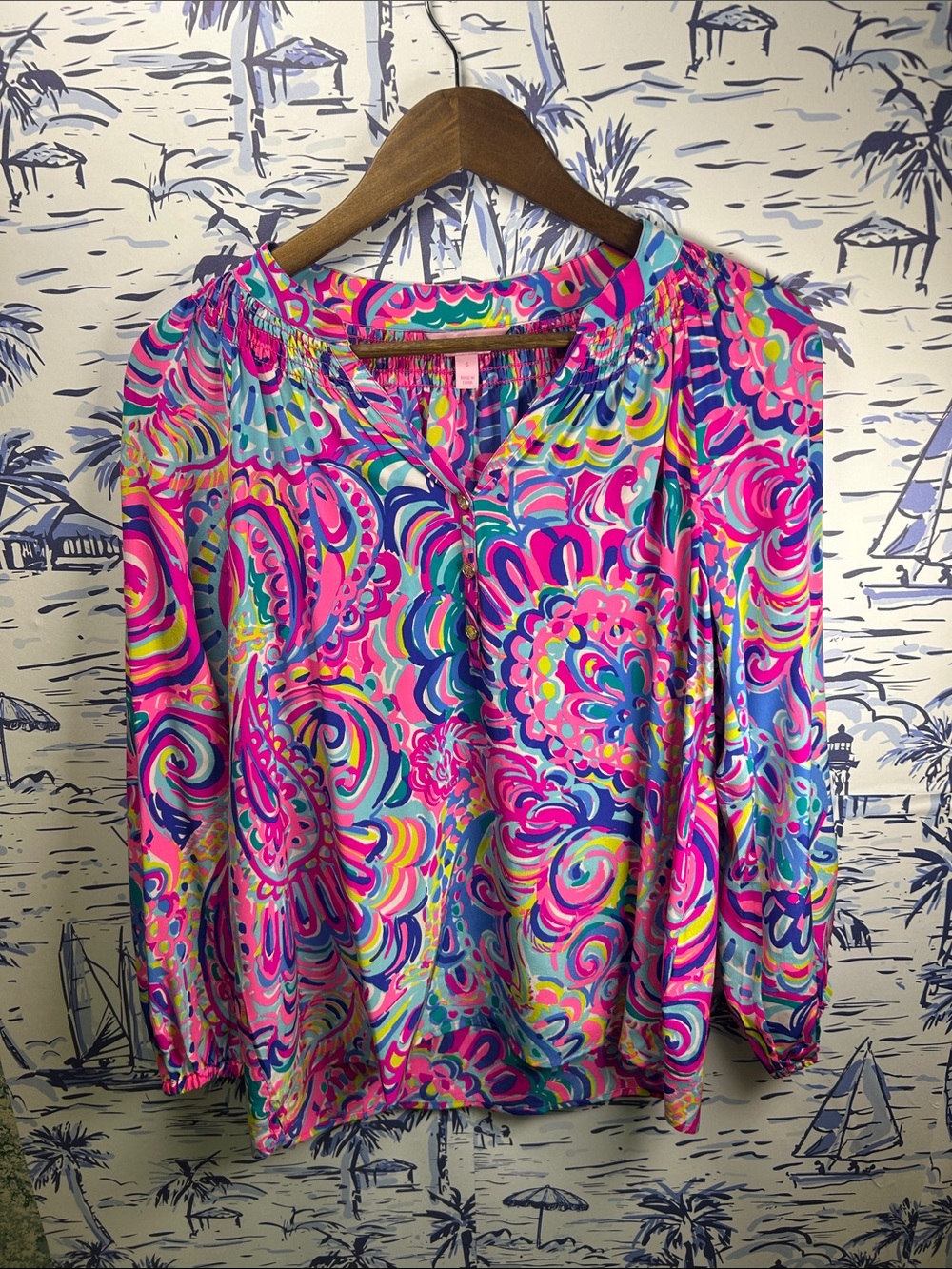 Lilly Pulitzer Pink Multi Paisley Peasant Blouse
